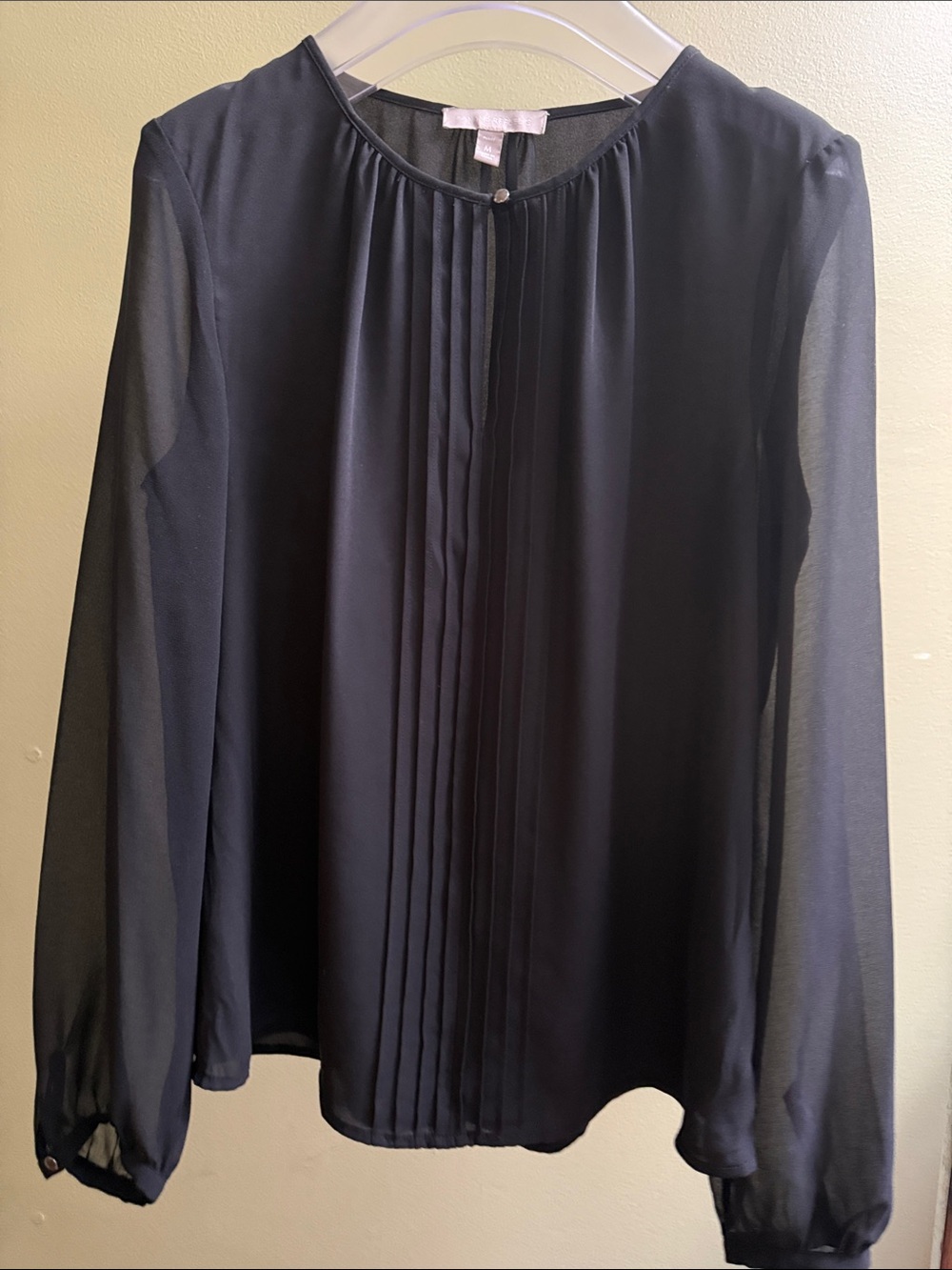 Banana Republic Black Pleated Front Long-Sleeve Blouse